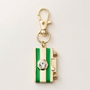 KATE SPADE x Target Camera Gold Diamond Bag Charm Green Stripe Keychain NWT